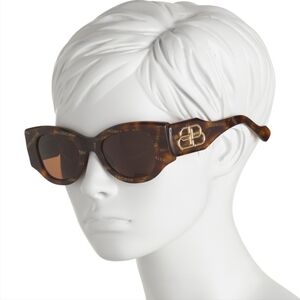 Balenciaga Women's Tortoise Brown BB0070S Logo Cat Eye Sunglasses 